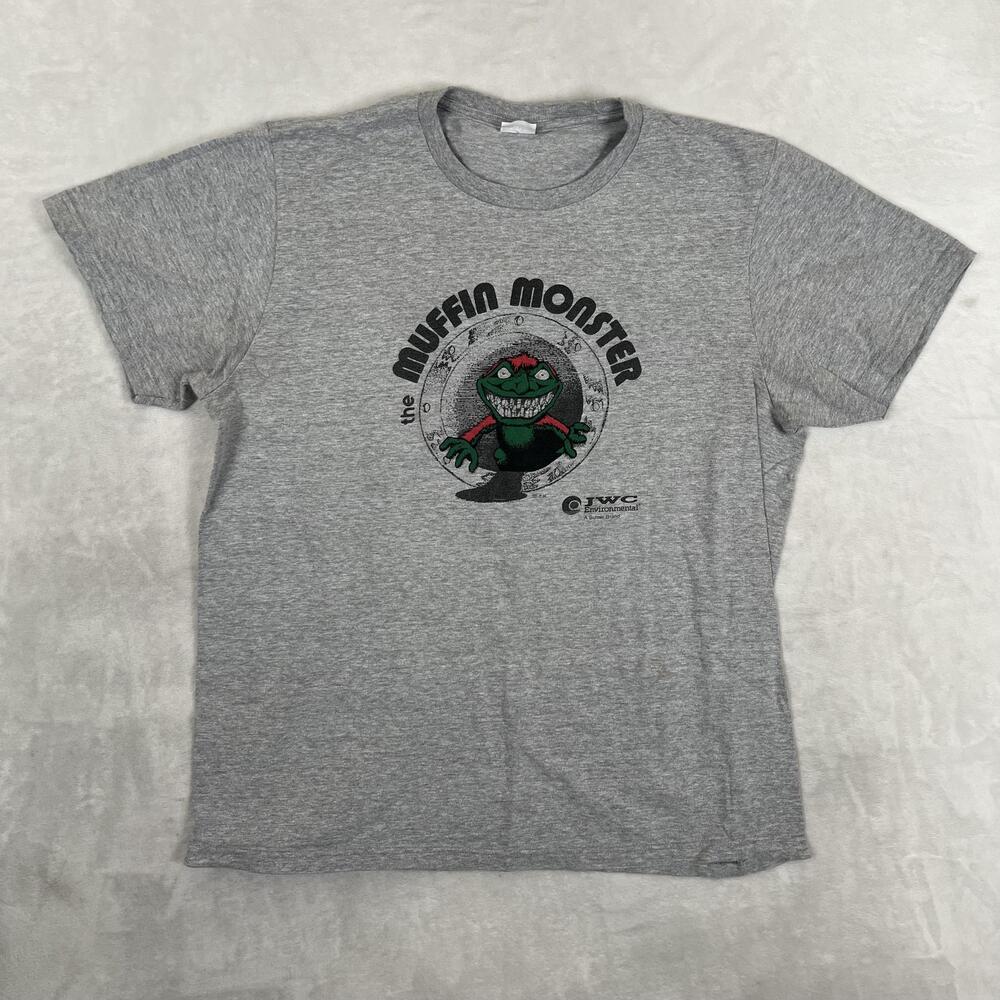 The Muffin Monster T-Shirt Mens XL Gray Double Sided Graphic Retro